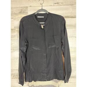 Sjobeck Malibu Womens S Black Silk Blouse Stripe Contrast Back Top Shirt Retro